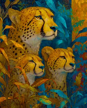 Nouveau Cheetah Mom & Cubs Big Cats Art Print - 8"x10" Artwork