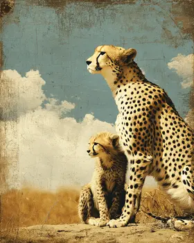 Cheetah& Cub Big Cats Art Print - 8"x10" Artwork