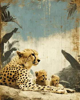 Cheetah& Cubs Relaxing Big Cats Art Print - 8"x10" Artwork