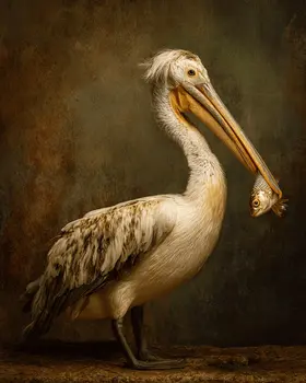 Pelican with Fish - Wholesale Coastal Art Print - 8"x10" Artwork