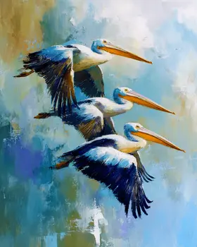 Three Pelicans Flying - Wholesale Coastal Art Print - 8"x10" Artwork