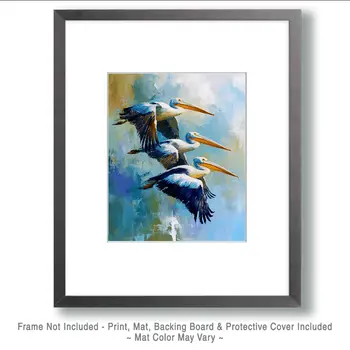 Three Pelicans Flying - Wholesale Coastal Art Print - 8"x10" Artwork