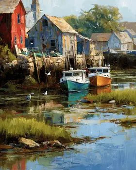 Boats Docked at Low Tide - Wholesale Coastal Art Print - 8"x10" Artwork