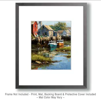 Boats Docked at Low Tide - Wholesale Coastal Art Print - 8"x10" Artwork