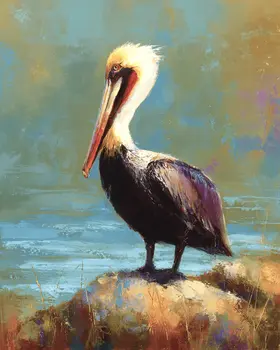 Single Pelican - Wholesale Coastal Art Print - 8"x10" Artwork