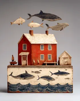 Folk Art Fisherman's Home - Wholesale Coastal Art Print - 8"x10" Artwork