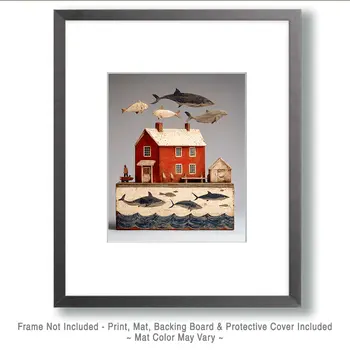 Folk Art Fisherman's Home - Wholesale Coastal Art Print - 8"x10" Artwork