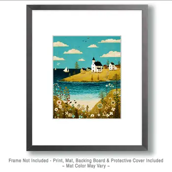 Folk Art Church on Coast - Wholesale Coastal Art Print - 8"x10" Artwork