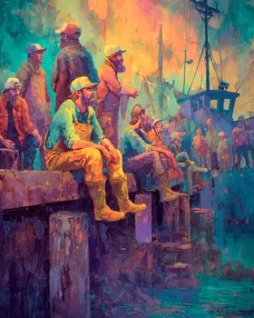 A Gaggle of Fisherman - Wholesale Coastal Art Print - 8"x10" Artwork