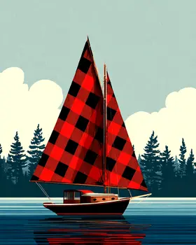 Sailboat with Buffalo Plaid Sails - Wholesale Coastal Art Print - 8"x10" Artwork (Copy)