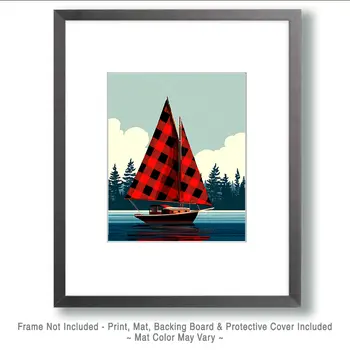 Sailboat with Buffalo Plaid Sails - Wholesale Coastal Art Print - 8"x10" Artwork (Copy)