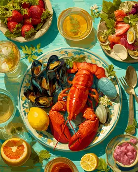 Maine Lobster Feast - Wholesale Coastal Art Print - 8"x10" Artwork