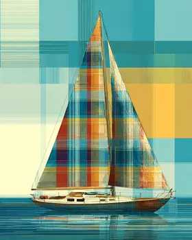 Plaid Sailboat - Wholesale Coastal Art Print - 8"x10" Artwork