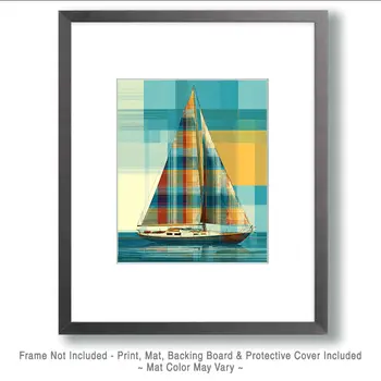 Plaid Sailboat - Wholesale Coastal Art Print - 8"x10" Artwork