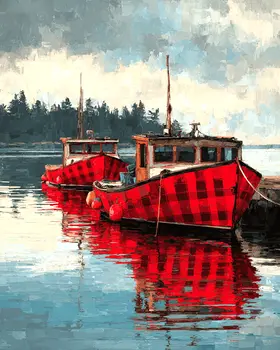Buffalo Plaid Fishing Boats - Wholesale Coastal Art Print - 8"x10" Artwork
