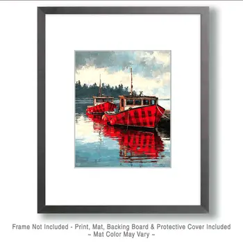 Buffalo Plaid Fishing Boats - Wholesale Coastal Art Print - 8"x10" Artwork