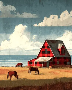Buffalo Plaid Fishing Farm - Wholesale Coastal Art Print - 8"x10" Artwork