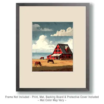 Buffalo Plaid Fishing Farm - Wholesale Coastal Art Print - 8"x10" Artwork