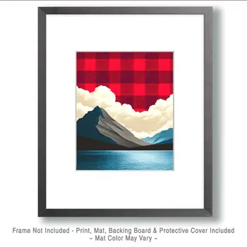 Buffalo Plaid Fishing Mountain Sky - Wholesale Coastal Art Print - 8"x10" Artwork