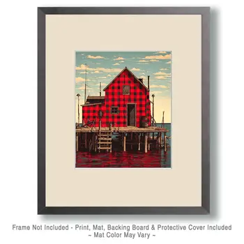 Buffalo Plaid Dock House - Wholesale Coastal Art Print - 8"x10" Artwork