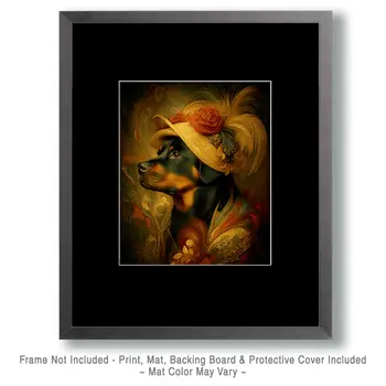 Rottweiler Wearing a Hat Nouveau Pet Dog Art Print - 8"x10" Artwork