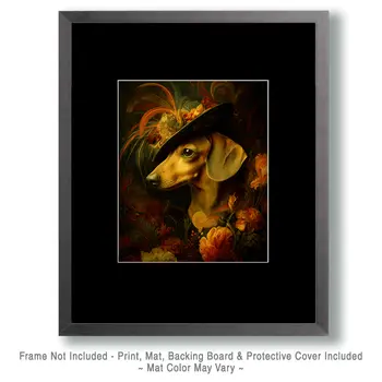 Dachshund Wearing a Hat Nouveau Pet Dog Art Print - 8"x10" Artwork