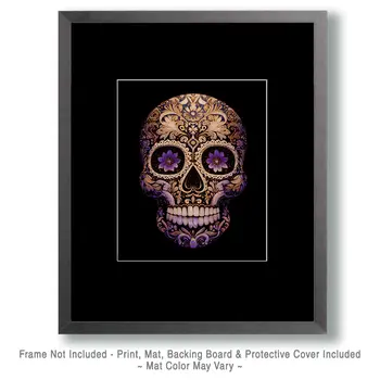 Gold and Purple Caladera Skull Día de Muertos Art Print - 8"x10" Artwork