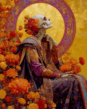Skeleton Looking Up Día de Muertos Art Print - 8"x10" Artwork