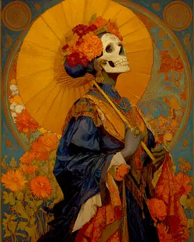 Skeleton with Parasol Día de Muertos Art Print - 8"x10" Artwork
