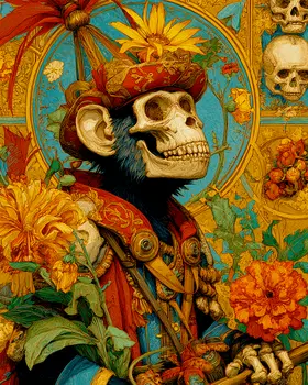 Monkey Skull Día de Muertos Art Print - 8"x10" Artwork