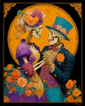 Skeletons in Love Día de Muertos Art Print - 8"x10" Artwork