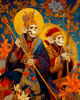 Skeleton Monkey King and Queen Día de Muertos Art Print - 8"x10" Artwork