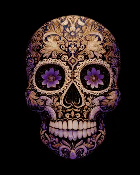Gold and Purple Caladera Skull Día de Muertos Art Print - 8"x10" Artwork