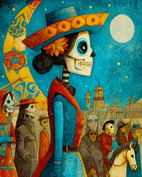 Evening Parade Folk Art Día de Muertos Art Print - 8"x10" Artwork