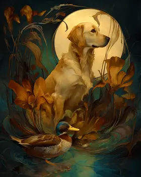 Yellow Labrador Nouveau Pet Dog Art Print - 8"x10" Artwork
