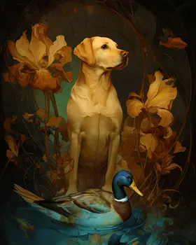 Golden Labrador Nouveau Pet Dog Art Print - 8"x10" Artwork