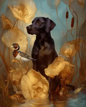 Black Labrador Nouveau Pet Dog Art Print - 8"x10" Artwork