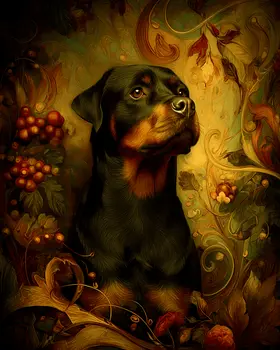 Rottweiler Nouveau Pet Dog Art Print - 8"x10" Artwork
