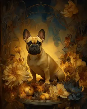 Fawn French Bulldog Nouveau Pet Dog Art Print - 8"x10" Artwork