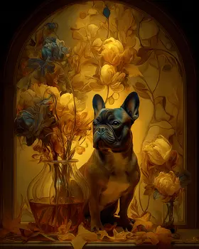 French Bulldog Nouveau Pet Dog Art Print - 8"x10" Artwork