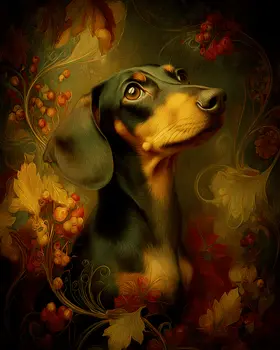 Dachshund Nouveau Pet Dog Art Print - 8"x10" Artwork
