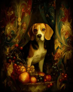 Beagle Nouveau Pet Dog Art Print - 8"x10" Artwork