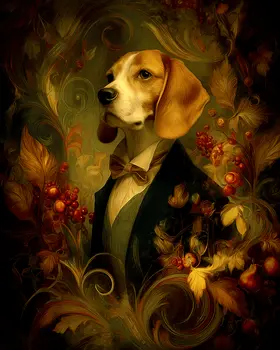 Beagle Gentleman Nouveau Pet Dog Art Print - 8"x10" Artwork