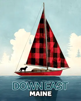 Black Dog on Buffalo Plaid Sailboat - Wholesale Maine Art Print - 8"x10" Artwork