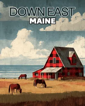 Down East Maine Buffalo Plaid Farm - Wholesale Maine Art Print - 8"x10" Artwork