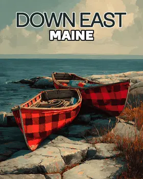 Down East Maine Buffalo Plaid Canoes - Wholesale Maine Art Print - 8"x10" Artwork