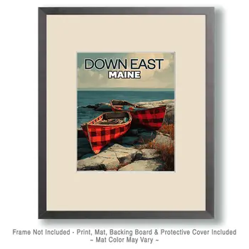 Down East Maine Buffalo Plaid Canoes - Wholesale Maine Art Print - 8"x10" Artwork