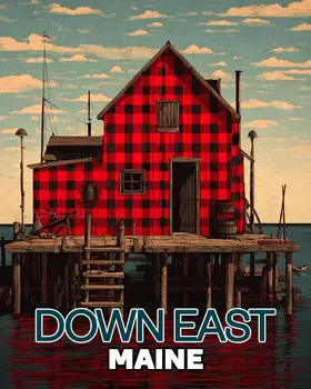 Down East Maine Buffalo Plaid Dock House - Wholesale Maine Art Print - 8"x10" Artwork
