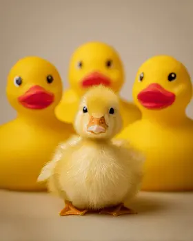 Duckling with Rubber Ducks - Waterfowl Art Print - 8"x10" Artwork