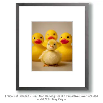 Duckling with Rubber Ducks - Waterfowl Art Print - 8"x10" Artwork